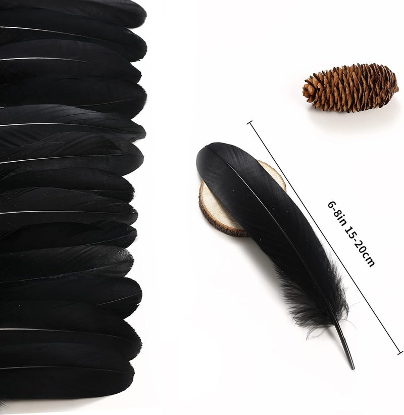 Ballinger Black Craft Feathers Bulk - 120Pcs 6-8 Inch Real Goose Feathers for DIY Halloween Decorations, Jewelry,Cosplay and Clothing Accessories - Image 3